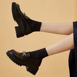 Loafers Women of Shoes PU Platform Shoes Round Toe Metal Chain Slip-on Ladies 2023 Women's Shoes Summer Shoes