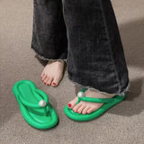 Pearl Soft Flip Flops for Women 2023 Summer Clip Toe Platform Pillow Slides Woman Light Non Slip Beach Slippers