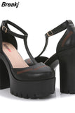 Heeled Ankle Strap Pumps Sweet Platform Pink Square Heel Woman High Heels Pumps Platform Shoes 2023 Spring Woman