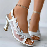 Women's Rhinestones Mesh High Heel Sandals Summer New Fashion Korean Style Peep Toe Buckle Strap Slingback Shoes Sandalias
