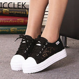 Women Shoes Fashion Summer Casual Shoes White Sneakers Cutouts Lace Canvas Hollow Breathable Platform Sneakers Tenis