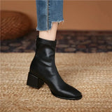 Color Short Boots for Women's New Autumn Winter Mid Barrel Back Zipper Coarse Heel Square Head Fashion Boots for