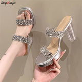 sequins Slippers Women summer new Sexy transparent heel open toe slippers Women Fashion Casual Slippers Large size