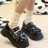 Women Lolita Shoes 2023 Bow Belt Buckle Round Toe Gothic Punk Pumps Shoes Platform High Heel Japanese Harajuku Dark