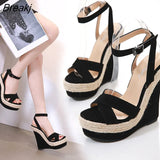 Women Sexy Sandals High Heels Snakeskin Ladies Fashion Shoes Summer Pumps Buckle Strap PU Square Toe Woman