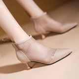Ankle Boots New Sexy Hollow Fishing Net Roman Shoes Spring Summer 2023 Slim Heel Fashion Women High Heel Fashion