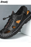 Men Summer Sandals 2023 New Casual Leather Beach Sandals Men's Shoes Free Shipping Breathable Comfortable Soft Roman Men
