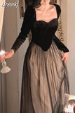 Long Sleeve Midi Dress Woman Slim French Vintage Velvet Dress Party Casual Korean Fashion Dress Female 2023 Autumn