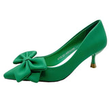 Bowknot Green Pumps for Women 2023 Fashion Pointed Toe High Heel Shoes Woman Shallow Pu Leather Office Ladies