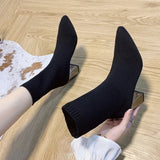 Spring and Autumn New Pointed Socks, Thin Boots, Breathable Flying Woven High Heels, Solid Color All-match Women's