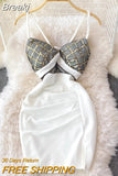 Sequins Plaid Mini Bodycon Dress Women Summer V-neck Sleeveless Spaghetti Strap Mesh Patchwork Party Dress Fashion