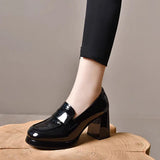 Fashion Women's Shoes Fashion Spring Autumn Women High Heels Round Toe Thick Heels Patent Leather Female Pumps Zapatos