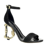 Heels Luxury Sandals For Women Shiny Sequins Denim Gladiator Sandals Genuine Leather Dance Party Wedding Shoes Summer