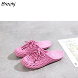 Women Slippers Mules Shoes Woman Closed Toe Breathable Flip Flops Hollow Light Lace Up Outdoor Flats Sandals Beach