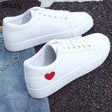 Autumn Woman Shoes Fashion New Woman PU Leather Shoes Ladies Breathable Cute Heart Flats Casual Shoes White