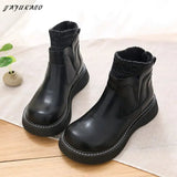 Socks Short Boots Women Literary Retro British Style Small Leather Shoes Thick-Soled Non-Slip Casual Big Head Women