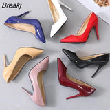 Women Shoes Pointed Toe Pumps Patent Leather Dress High Heels Boat Wedding Zapatos Mujer Black GLADIATOR Casual