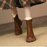Women Fashion Zippers Ankle Boots Lady Winter Soft Leather Warm Booties 35-41 Square Low Heels