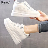 Genuine Leather Shoes Women Sneakers Spring Summer Mesh Shoes Women Platform Shoes Ladies Height Increasing 8.5cm