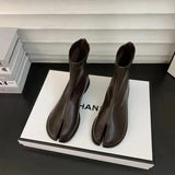 Women's Shoes White Ankle Boots Boots-Women Zipper Flat Heel Fashion Low 2023 Autumn Rock Rubber Leather Ladies Rome PU