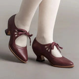 43 Retro Pointed Toe Shoes for Women Mary Janes Women's High Heels New Office Lace -up Pump Ladies Thick Heels Female