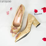 Wedding Shoes Thick Heel Red Rhinestone Buckle Bridal Shoes Party Dress Single Shoes Bridesmaid High Heels Women