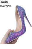 Glitter Shiny Women Shoes High Heel 12 cm Stilettos Pointed Toe Women Pumps Chaussure Femme Talon Sexy LF001