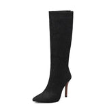 Knee High Boots for Women Sexy Stiletto Snakeskin Print Fashion Thin High Heels Shoes US Size