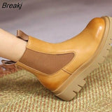 Spring Autumn Women's Chelsea Boots Round Head Platform Women's Boots Slip on Short Boots Flat Heel Women's Ankle