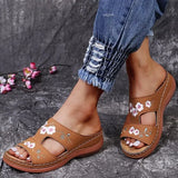 Women Embroider Flower Colorful Ethnic Casual Sandals Comfortable Soft Slippers Flat Platform Open Toe Outdoor Beach