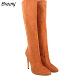 Autumn And Winter Over The Knee Women Boots Velvet Sexy High Heels Slip on Shoes Pointed Toe Woman