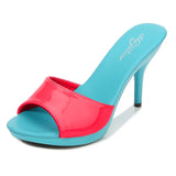 Brand Summer Slippers Women Mixed Colors PU Fine Heel 9cm Outside Sandal Platform Sexy Slipper Women Shoes Slides