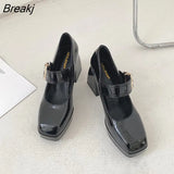 2023 Spring Autumn Summer Women Mary Janes Rhinestone High Heeled Chunky Heel Small Leather Shoes Elegant Party