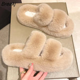 Women Platform Fur Fluffy Slipper Fashion Indoor Warm Plush Female Cotton Slippers Home Plus Size Flat Shoes Floor