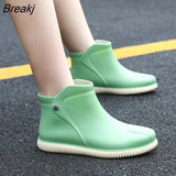 Women's Rain Boots Waterproof Rain Shoes Female Flat Galoshes Shoes Rubber Black Ankle Boots Slip on Fishing Shoes Woman