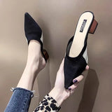 2023 with Heel Slides Pointed Toe Shoes Mules Women's Slippers and Ladies Sandals Black Outside Non Slip Korea Style 39