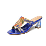 Diamond Sandals, Women's High-Heeled Slippers, Summer Rough Heels With Diamond-Encrusted Crystals, Fashionable Heels, Sandals And