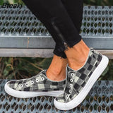 Spring Women's Vulcanized Shoes Women Sneakers Casual Comfort Flats Plaid Woman Fashion Slip On Flat Platform Ladies