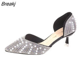 New Female Shoes Spring Autumn Fashion High Heels Rhinestone Pearls Asakuchi Thin Heels Women Shoes Zapatos