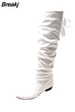 Women Boots Spring Boots Botas Female Stretch PU Leather Boots Shoes Woman Black Red White Roma Knee-Length