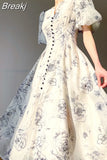 Lady Elegant Floral Midi Dress Formal One Piece Dress Korean Party Beach Long Sleeve Casual Dress Woman 2023 Summer