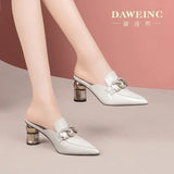Half Slippers Women's Summer 2023 New Pointed Toe Fashion Half Support Women's Shoes Soft Leather Thick Heel