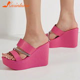 Summer 2023 New Arrivals Women's Sandals Peep Toe Wedge High Heels Slipper Shiny Rhinestones Comfy Walking
