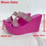 Summer 2023 New Arrivals Women's Sandals Peep Toe Wedge High Heels Slipper Shiny Rhinestones Comfy Walking