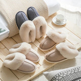 2023 New Fluffy Home Slippers Women Flat Heels Non Slip Winter Cotton Shoes Woman Indoor Faux Suede Plush Couple