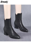 Pointed Toe Ladies Booties Female Autumn Zip PU Leather Shoes Brown Fashion 6cm High Square Heels Women Ankle