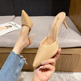 Toe High Heels Muller Slippers Women Summer Shoes Woman Fashion Metal Decoration Shallow Party Female