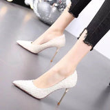 New High Heels Shoes Elegant Ladies Stilettos Womens Pumps Shoes Pointed Black Etiquette Professional Shoes Wedding