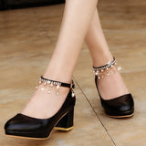 Women Wedding Shoes Crystal Preal Ankle Strap Bridal Shoes Woman Dress Shoes Seay Pumps Sweet Party