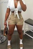 Summer Cargo Shorts Sets Women Sexy Short Pants Street Trousers 2023 Bow Lace Up Crop Top + Hight Waist Pockets